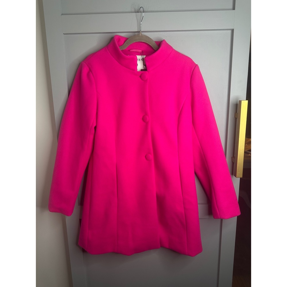 Allegra K Women's Pink Mandarin Collar‎ Button Front Coat Jacket Size M